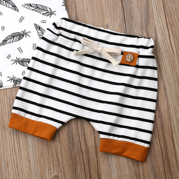 Printed Striped Baby Clothes Set