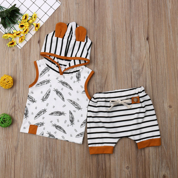 Printed Striped Baby Clothes Set