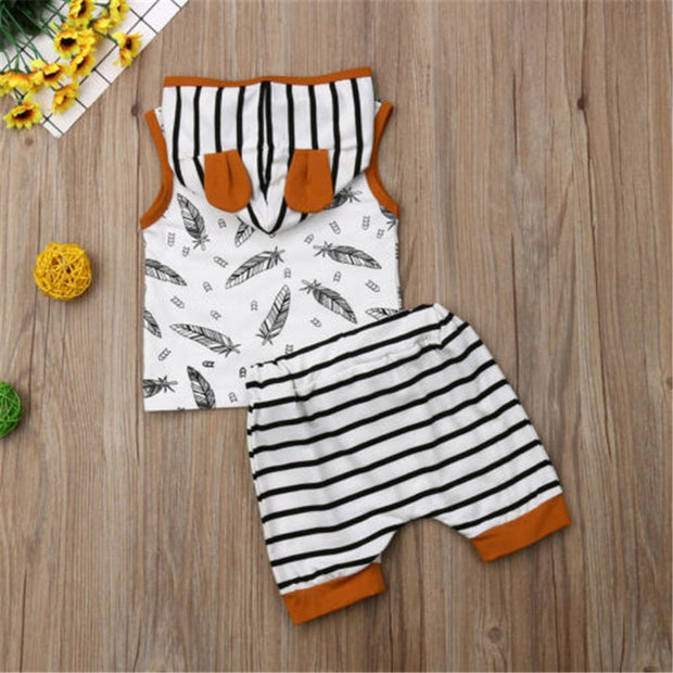 Printed Striped Baby Clothes Set