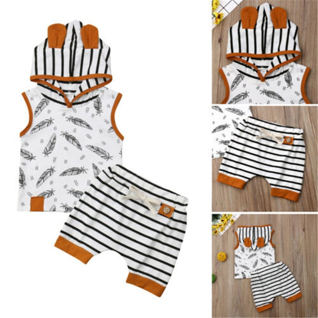 Printed Striped Baby Clothes Set