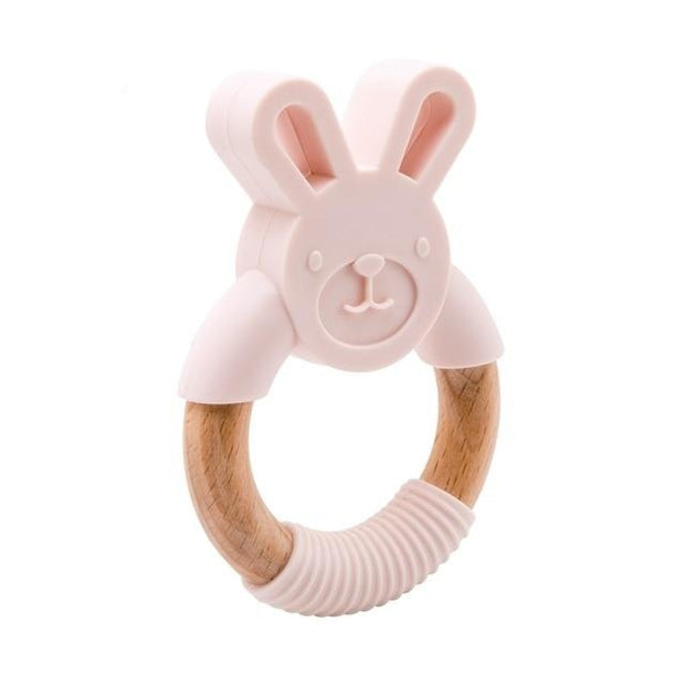 Silicone Wooden Ring Hand Baby Teether
