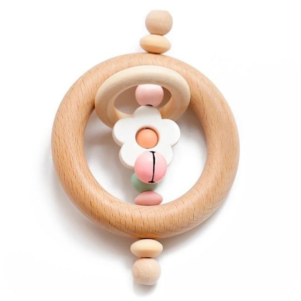 Silicone Wooden Ring Hand Baby Teether
