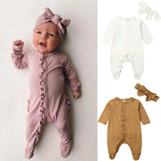 Newborn Baby Girl Footies jumpsuit +Headdress long sleeve