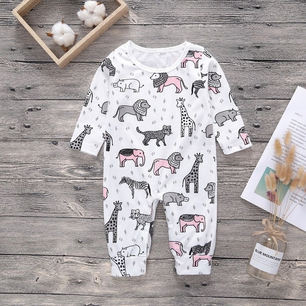 Long Sleeve Unisex  Baby Rompers cute Animal Printed