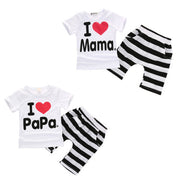 2PCS Unisex  T-shirt Tee+Striped Pants Shorts Outfits