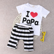 2PCS Unisex  T-shirt Tee+Striped Pants Shorts Outfits