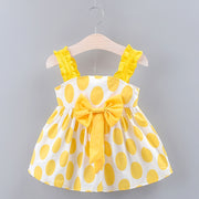 Girl Dress Strap Bow Dot Print