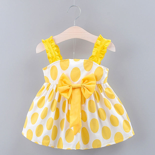 Girl Dress Strap Bow Dot Print