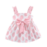 Girl Dress Strap Bow Dot Print