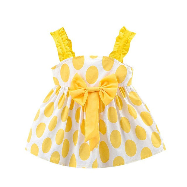 Girl Dress Strap Bow Dot Print